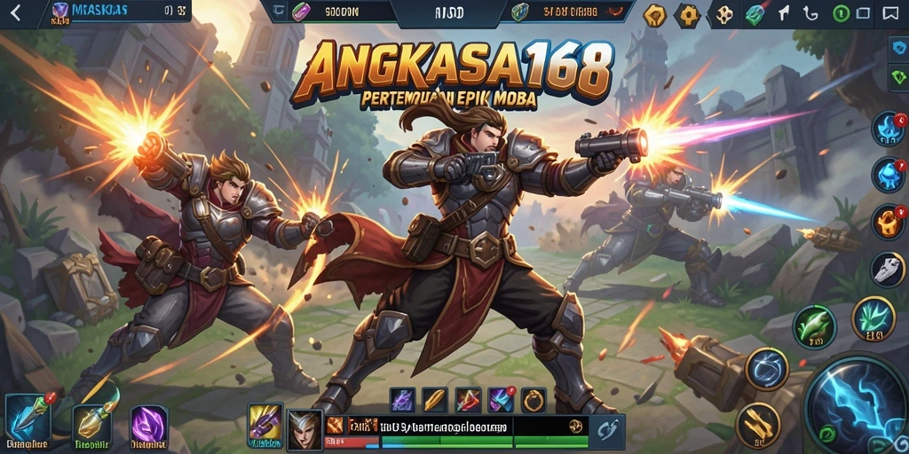 Screenshot gameplay intens dari ANGKASA168 yang menampilkan aksi MOBA.