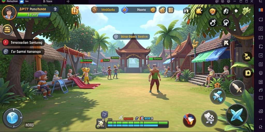 Screenshot menunjukkan momen seru gameplay API77 dengan grafis cerah dan interaksi pemain.