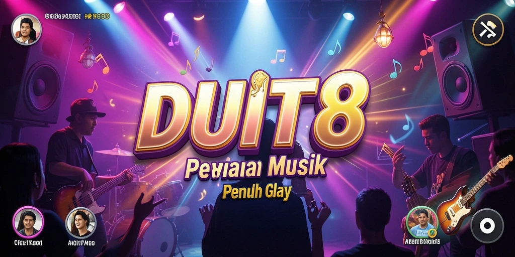 Screenshot gameplay DUIT8 dengan antarmuka yang menarik dan lagu-lagu musik.