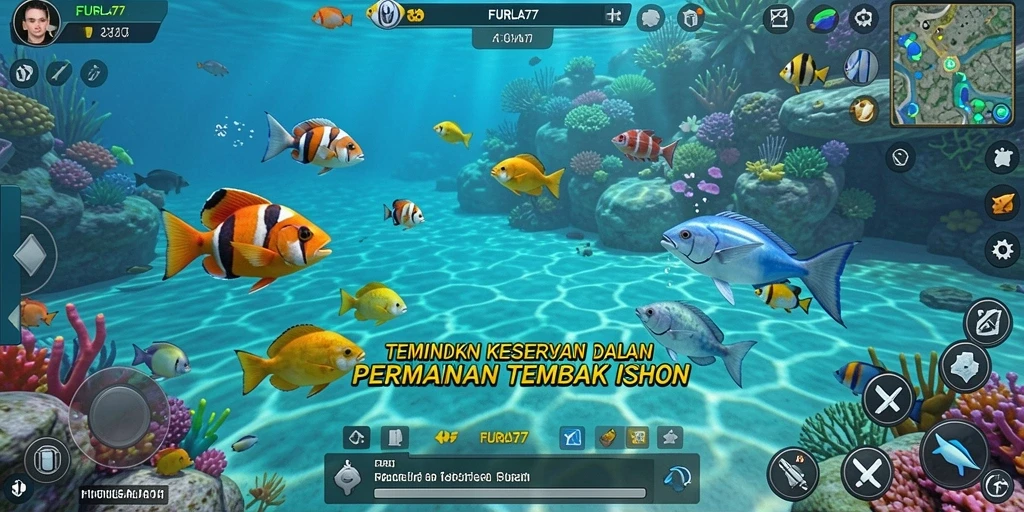 Tangkapan layar FURLA77 menampilkan aksi seru saat menembak ikan.
