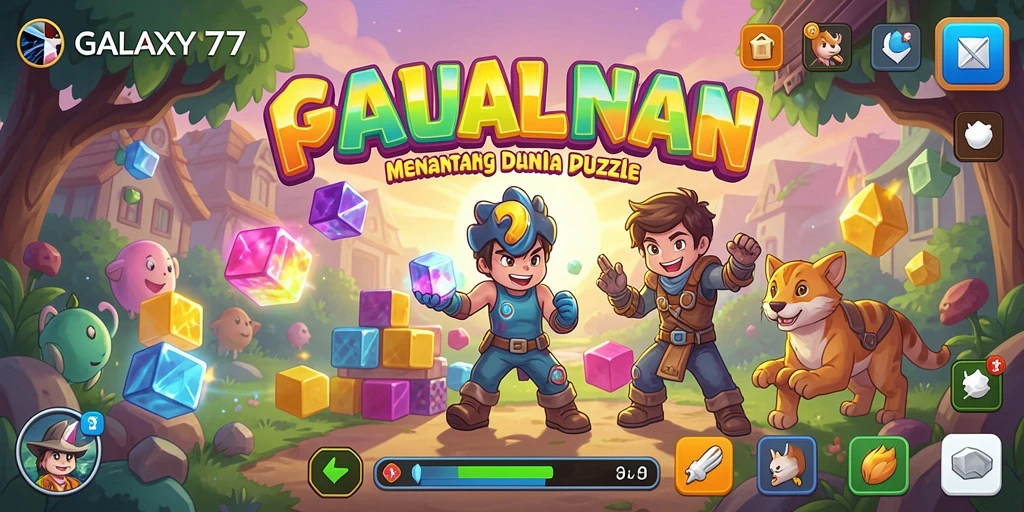 Tampilan screenshot GALAXY77 menunjukkan gameplay seru dengan berbagai teka-teki menantang.