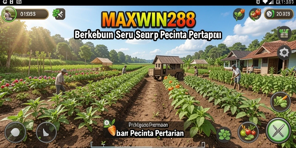Tangkapan layar gameplay <strong>MAXWIN288</strong> menunjukkan kebun yang subur dan berwarna-warni.