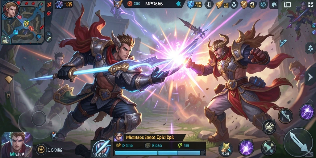 Screenshot utama MPO666 menampilkan aksi seru dalam pertarungan MOBA.