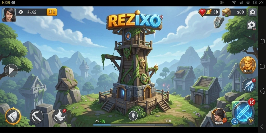 Tampilan gameplay menara pertahanan di REZIXO.